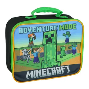 Minecraft Lunch Box Creeper Scene Design Insulated Full Zip Bag Tote 10"
