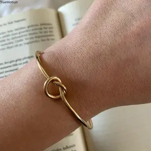 Adjustable Twist Open Cuff Bangle - Hypoallergenic Metal Round Charm Bracelet Gold Silver Tone for Daily Wear