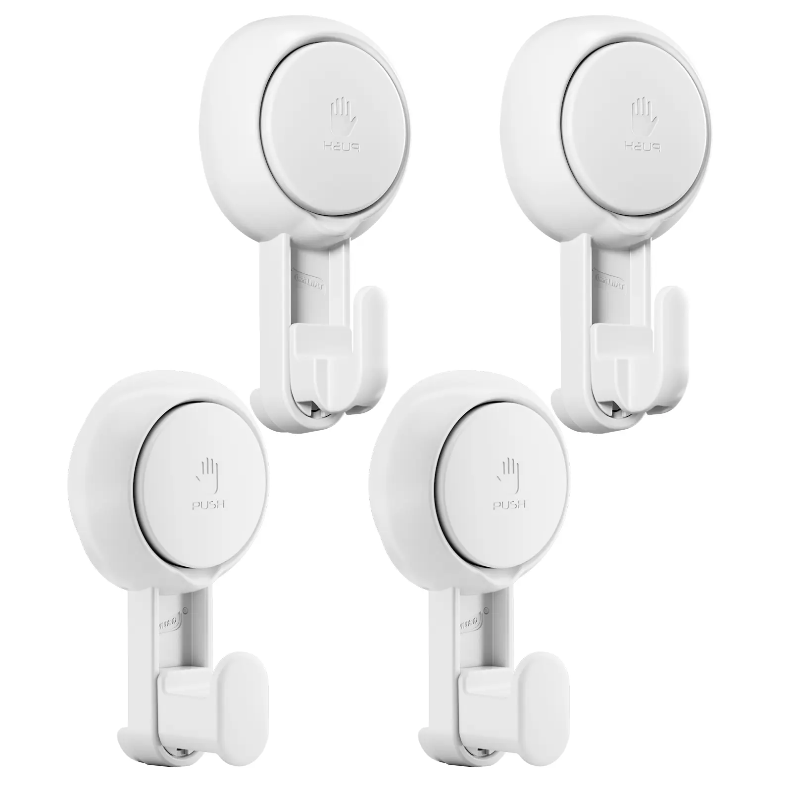 TAILI 4-Pack Strong Suction Cup Shower Hooks - No-Drill Suction Towel Hooks, 360° Rotatable Damage-Free Wall Organizers, White Removable Easy-to-Use for Loofah, No-Drill Towel Hooks