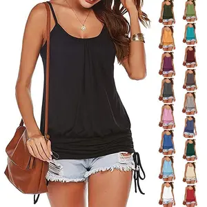 Imily Bela Women Summer Tank Tops Casual Spaghetti Strap Banded Bottom Loose Camisole Side Shirring Lace Up Shirts