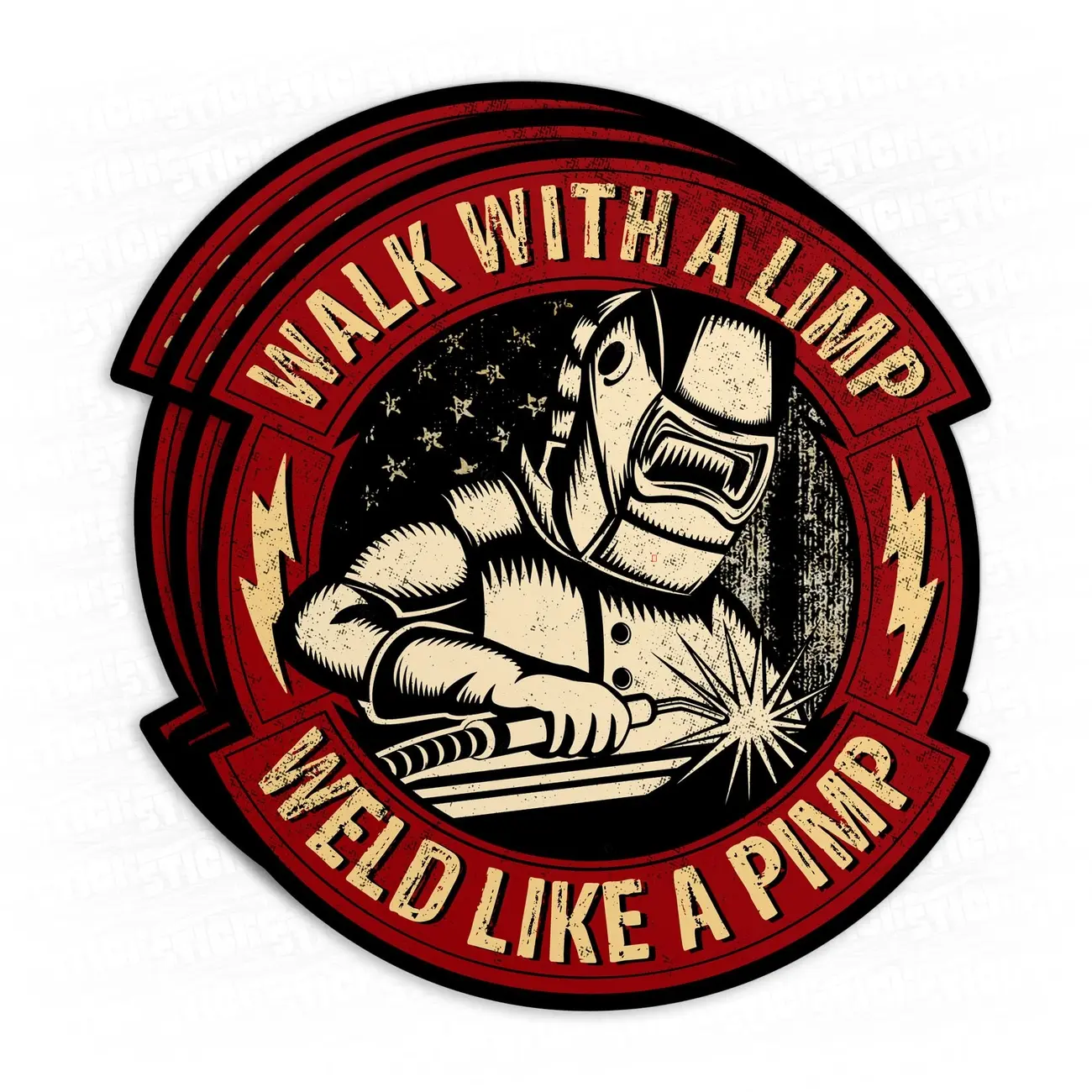 Walk with A Limp Weld Like A Pimp Waterproof Vinyl Sticker for Welders, Laptops, Bottles, Phones – Blue Collar Welding Gift Decal L6M Durable Smartphone