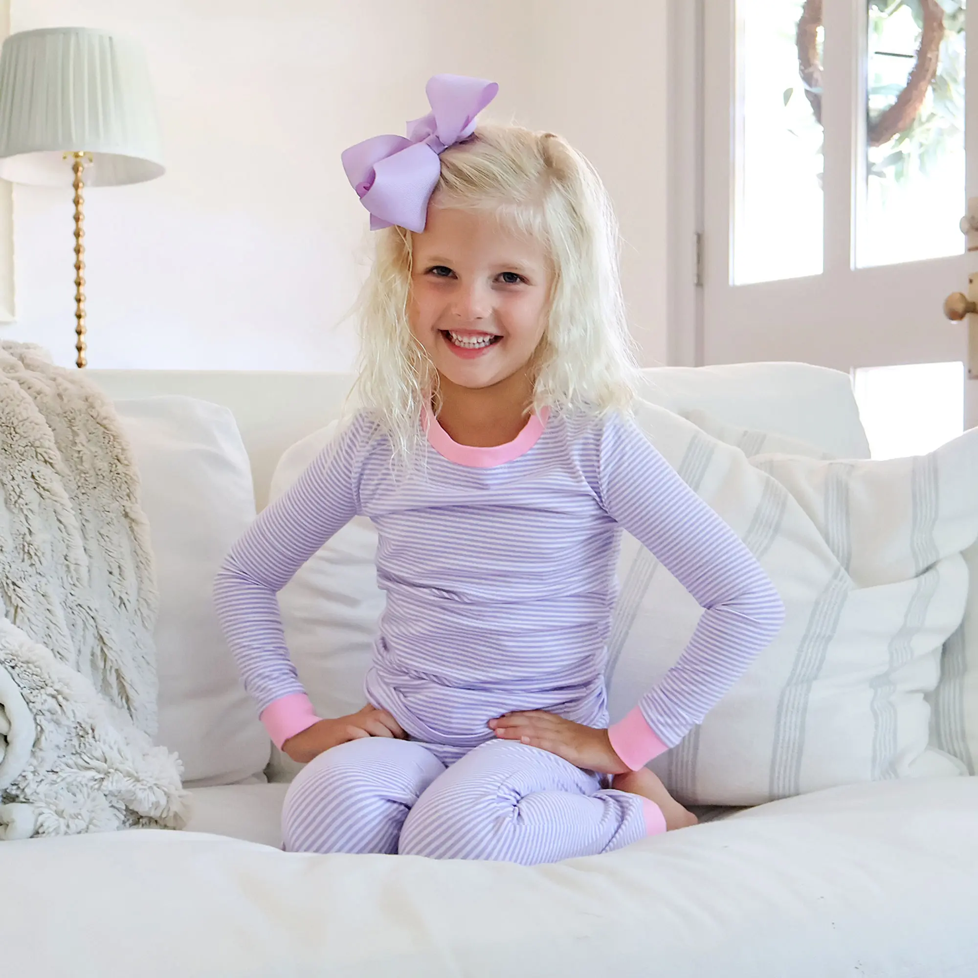 Lavender Thin Stripe Pajamas - Soft Cotton Pajama Set for Kids, Snug Fit