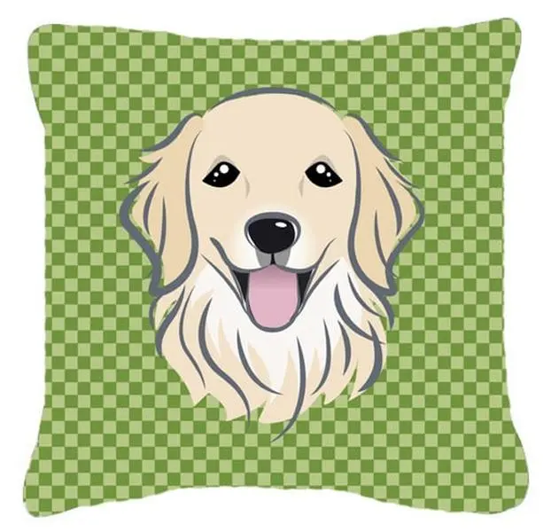 Green Checkered Golden Retriever Indoor & Outdoor Fabric Decorative Pillow