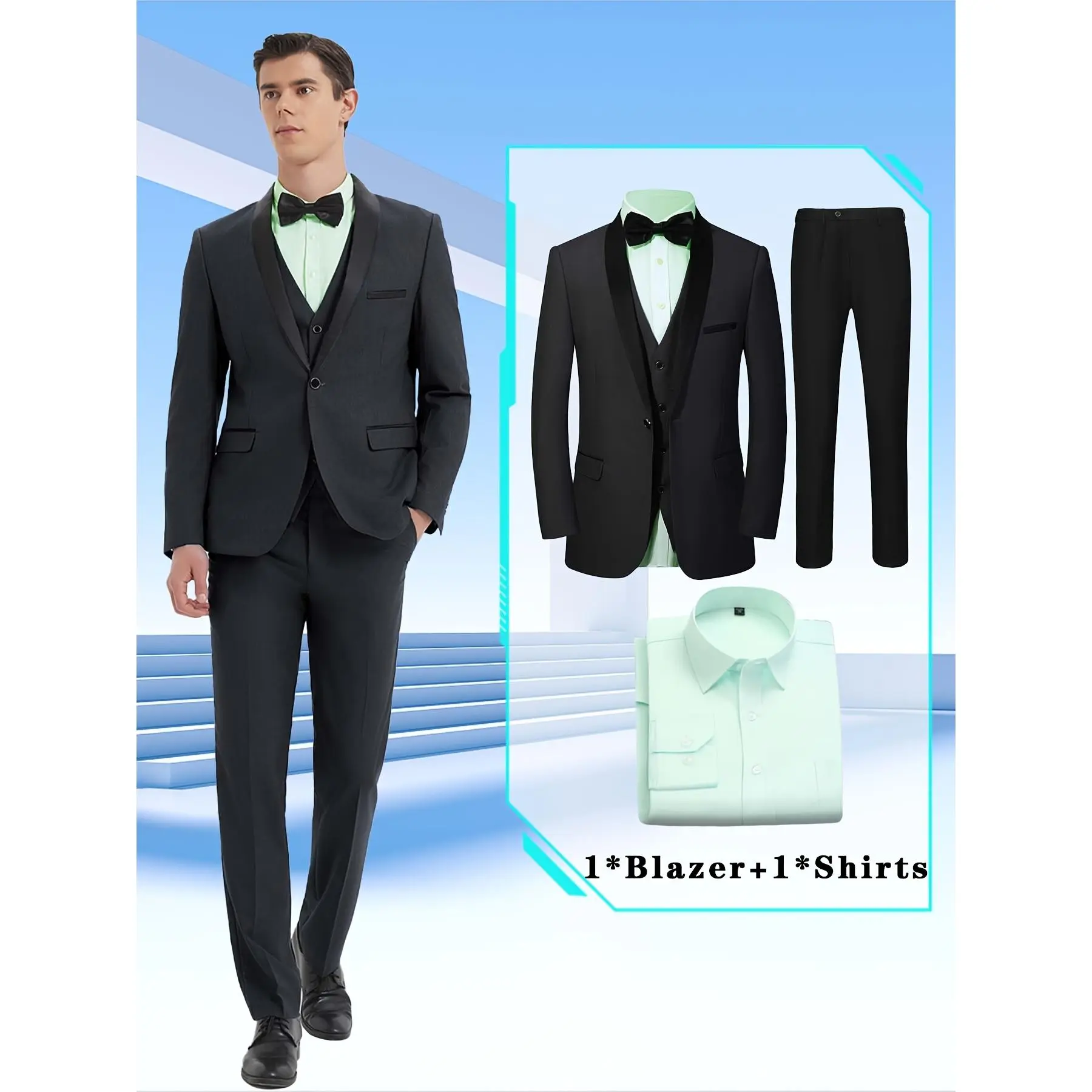 4pcs Men Suit Tuxedo Vest Pants Avocado Green Shirt Shawl Collar Single Breasted One Button Flap Pockets for Wedding Party Groom Groomsmen Men Formal Attire