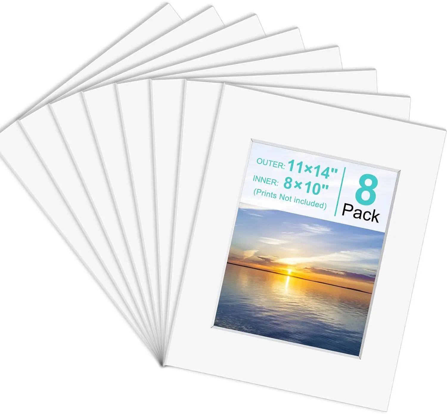 8 Pack Picture Mats for Frames, Acid Free 11x14 Matted to 8x10, Picture Frame Mats for Pictures, Watercolor, Artwork and Prints (White)