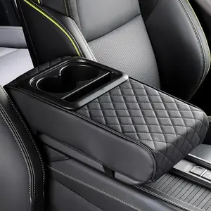 Car Armrest Cushion,5-in-1 Center Console Cover with 2 Storage Bags Cup Holder, Tissue Box Slot, Phone Slot for Sedans, Car Accessories Interior Organizers cup holders and phone holders, ideal for long-distance driving trips.