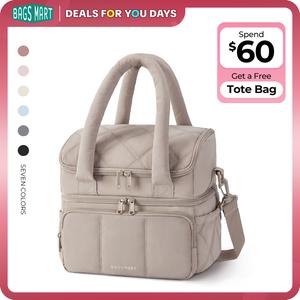 BAGSMART 11.8L Insulated Lunch Bags, Reusable Lunch Box, Double Deck Cooler Bag, Quilted Puffer Tote, Leakproof, Durable & Reusable, Perfect for Work, Picnic, Travel & Meal Prep DealsForYouDays
