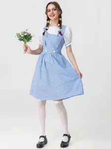 Adult Alice in Wonderland Dorothy Dress, Blue Plaid Princess Costume Cosplay, Traditional Oktoberfest, Women's Fitted Party Gown