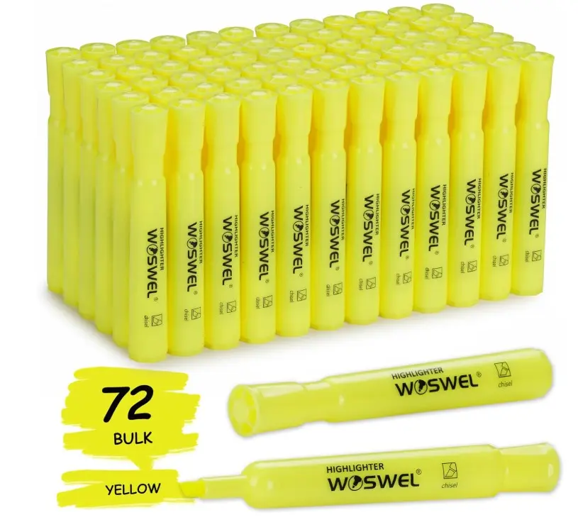 Highlighters Bulk, 72 Pack Tank Style Highlighters Set, Fluorescent Yellow, Chisel Tip Highlighter Markers for Kid and Adult Coloring, Highlighting