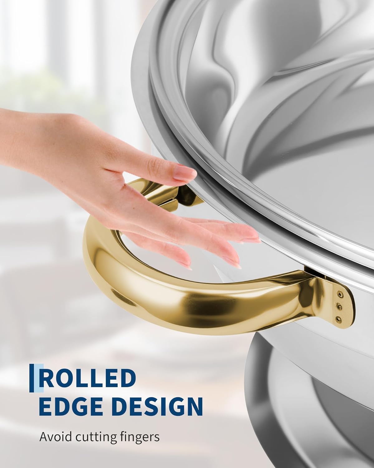 Chafing Dishes for Buffet 4 Pack, 5QT Round Chafing Dish Buffet Set with Visible Glass Lid Stainless Steel Buffet Food Warmers Sets for Wedding Party Banquet, Gold and Silver