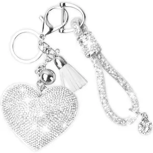 Crystal Keychain Set, Rhinestone Heart-shaped Key chain with Tassel, Bling Car keychain for Women,Keychain
