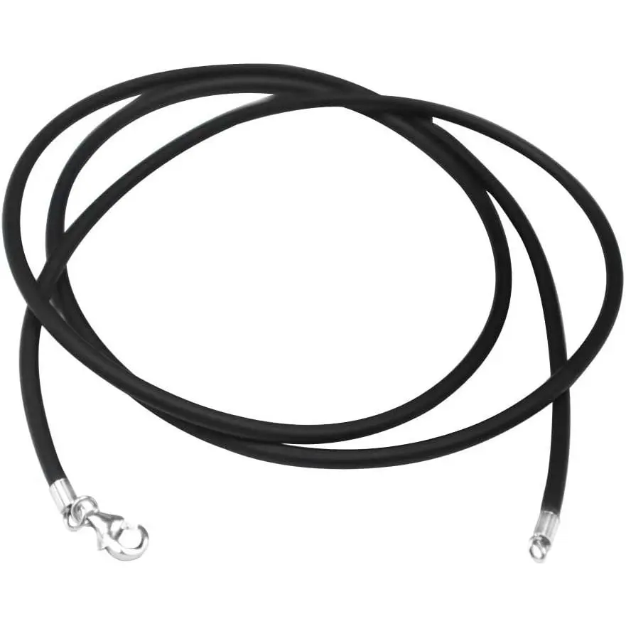 Wide Alloy Black Rubber Cord Rope Necklace Chain(18-24 Inch) with Stainless Steel Lobster Clasp