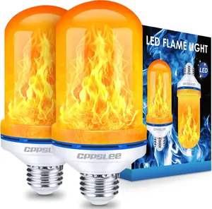 Upgraded LED Flame Light Bulbs, 4 Modes Flickering Light Bulbs, E26 Base Fire Flame Bulb for Christmas Decorations Outdoor, Halloween Lights Patio Indoor Home Decor (Yellow, 2 Pack)