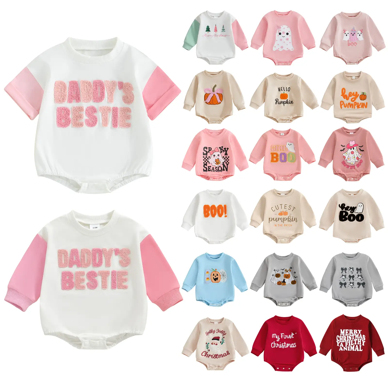 Newborn Baby Boy Girl Outfit My First Halloween/Christmas Outfits Infant Sweatshirt Bubble Cute Outfit Fall One Piece Clothes （0-18M）