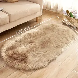 Room Decor Solid Color Faux Fur Floor Mat, 1 Count Soft Anti Slip Area Rug, Fluffy Bedroom Rug, Decorative Carpet For Game Room Living Room Bedroom, Fluffy Rugs, Bedroom Decor