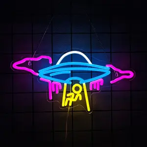 UFO Neon Sign For Room Alien Neon Light Spaceship Space Neon Signs for Wall Decor UFO Neon Light Up Sign for Bedroom Game Room Wall Decor Ufo Lovers