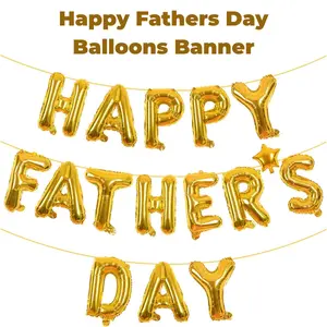 Happy Fathers Day Balloons Banner, Gold Glitter Fathers Day Party Decoration Supplies Birthday Gift Father Day Gift