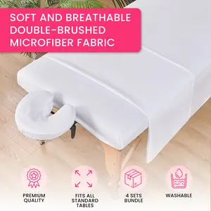 Massage Sheets 4 Set Bundle - 120GSM Double Brushed Premium Microfiber Massage Sheets Sets - Fits All Standard Massage Tables - Stain, Oil & Wrinkle-Resistant - Cost Effective