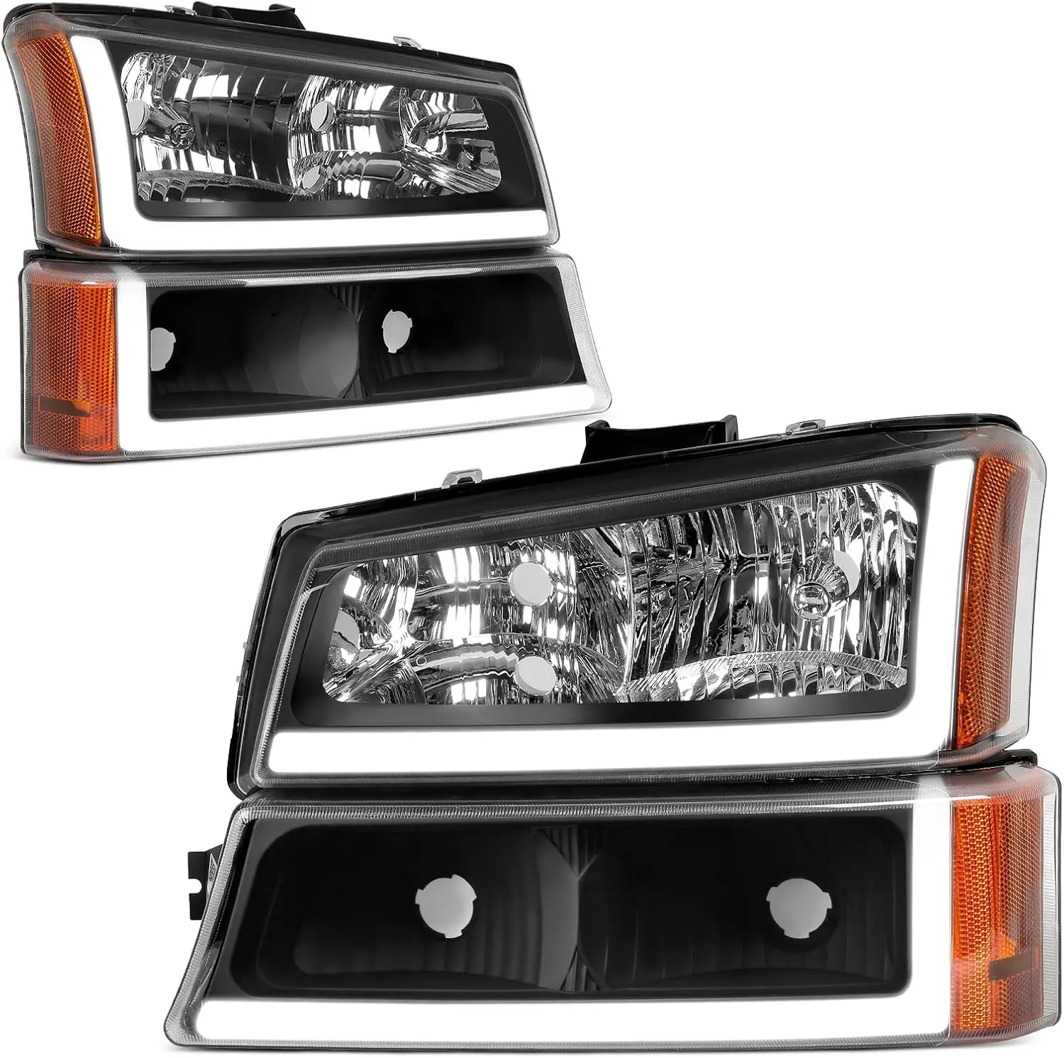 YITAMOTOR Headlight with LED DRL Compatible with 2003-2006 Chevy Avalanche Silverado 1500 1500HD 2500 2500HD 3500, 2007 Chevrolet Silverado Classic Pickup Headlamp Black Housing 1 Set