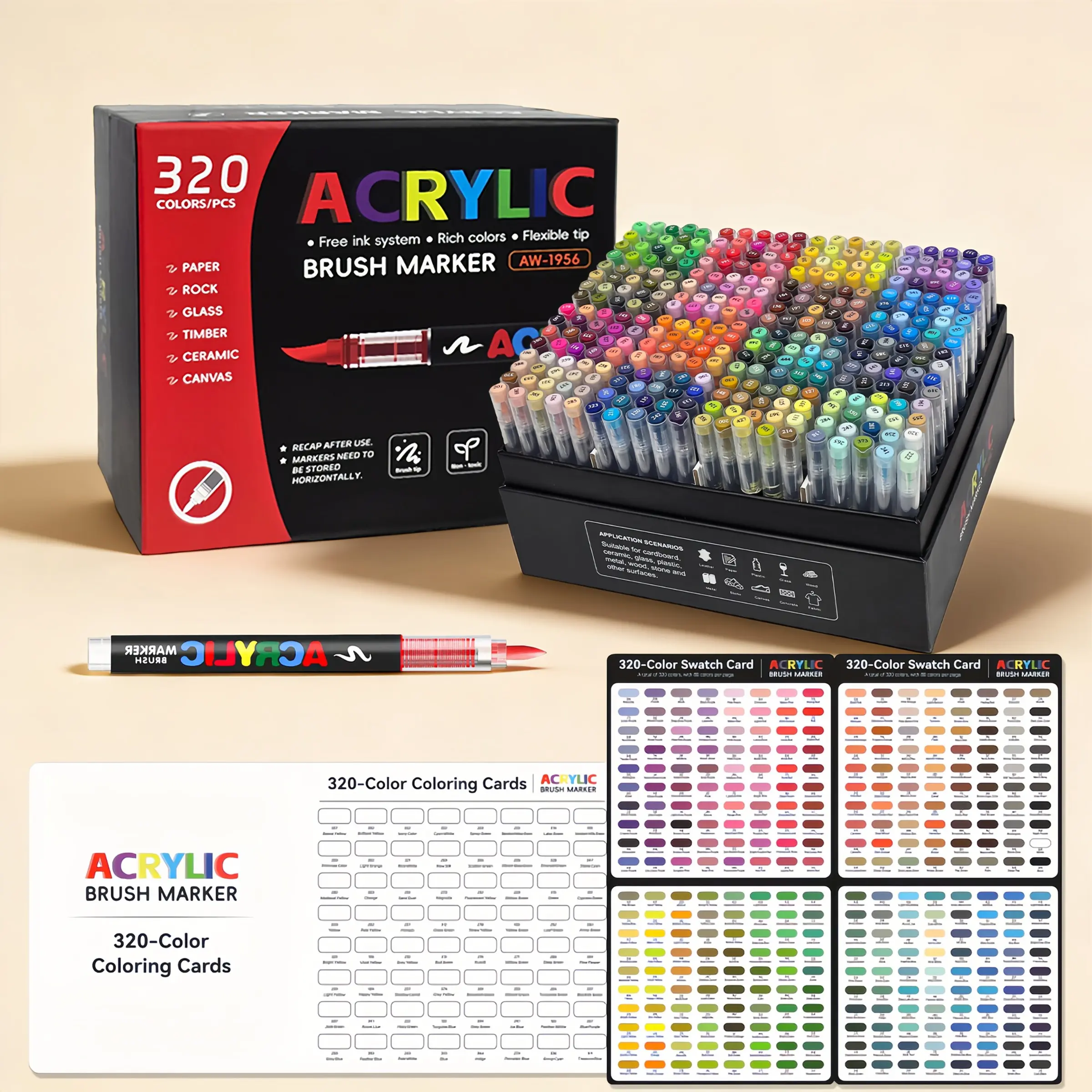 Professional Drawing Gift Set, 320 Colors Soft Tip Acrylic Markers, Elastic Nib 1-5mm, Multi-Material Compatible, Art Supplies Kit