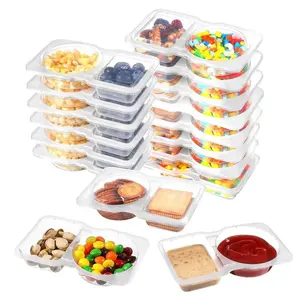 Two-Compartment Condiment Container with Lid Reusable Sauce Dipping Container Disposable Sauce Container Separately Packed Case Plastic Storage Containers