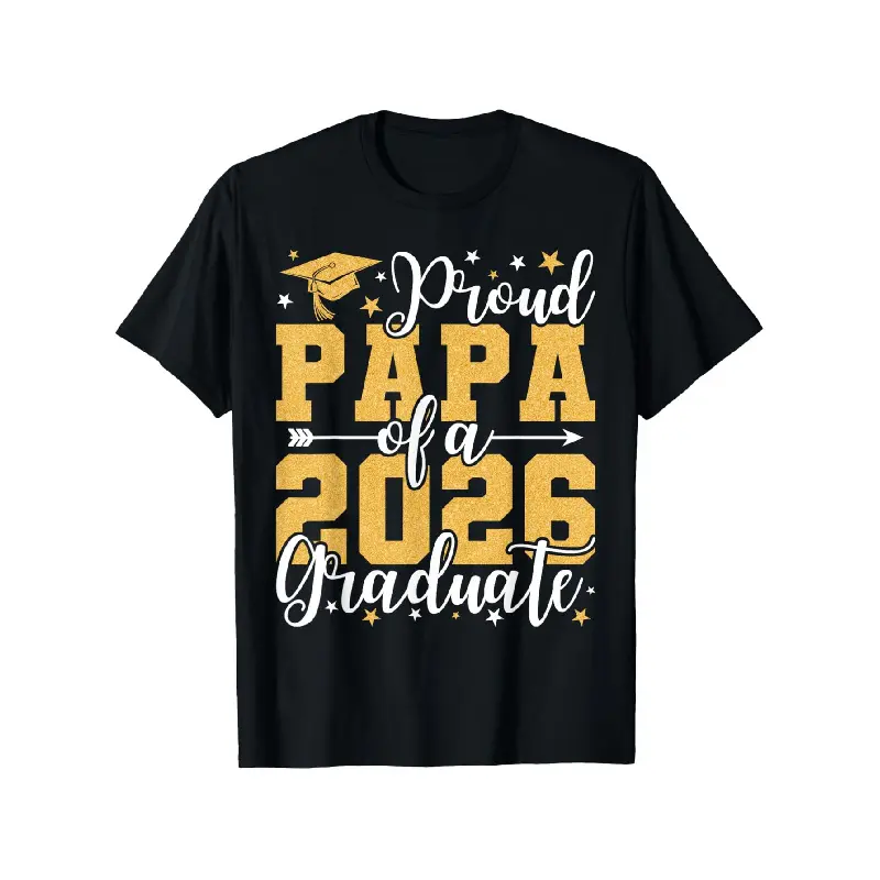 Men's Oversized Vintage Casual Round Neck Short-Sleeve Graphic T-Shirt - Proud Papa of a 2026 Graduate Senior Dad Class of 2026 Menswear Top