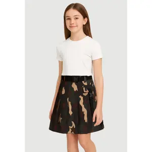 Girls Camo Hyper Stretch Pleated Skirt with Belt