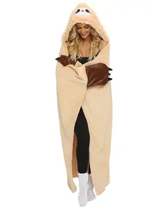 Cartoon Sloth Blanket with Hoodie Design, Soft Flannel TV Throw Rug for Home Decor & Relaxation, Cozy Hooded Blanket, Unique Gift Idea for Animal Lovers