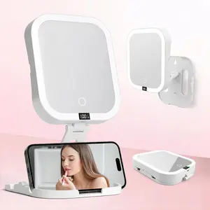 Smart Touch Sensor LED Makeup Mirror| Foldable, 10X Magnification, Rechargeable, Battery Display, 3 Color Lighting, Dimmable Brightness, Travel Vanity Mirror