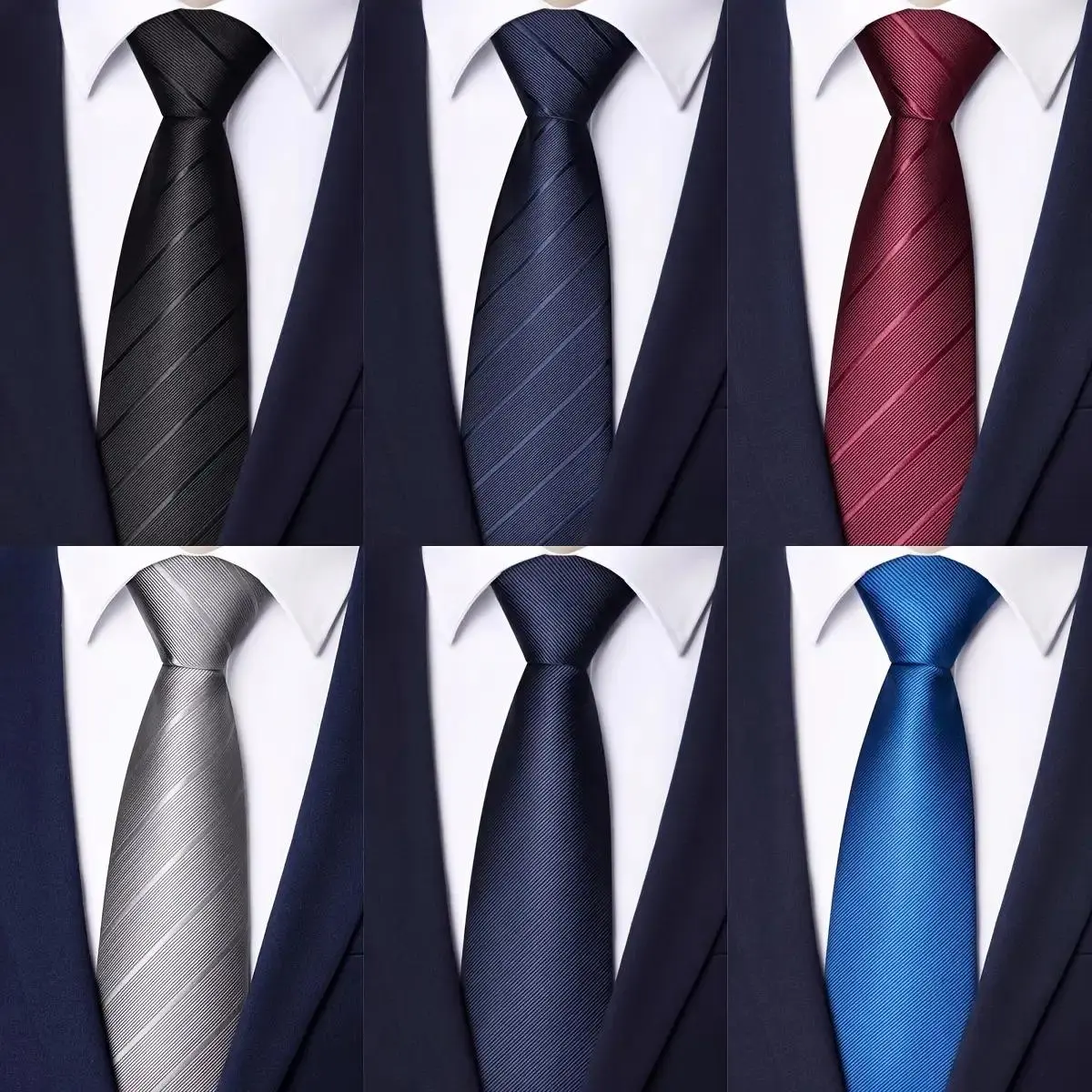 6-Pack formal tie Men's Solid Color Polyester Zipper Striped Tie Set, Classic Retro Business Versatile Tie Suitable for Work, Interviews, Banquets, etc., Black, Gray, Navy Blue, Dark Red,burgundy Ties are Ideal Gifts for Male Friends