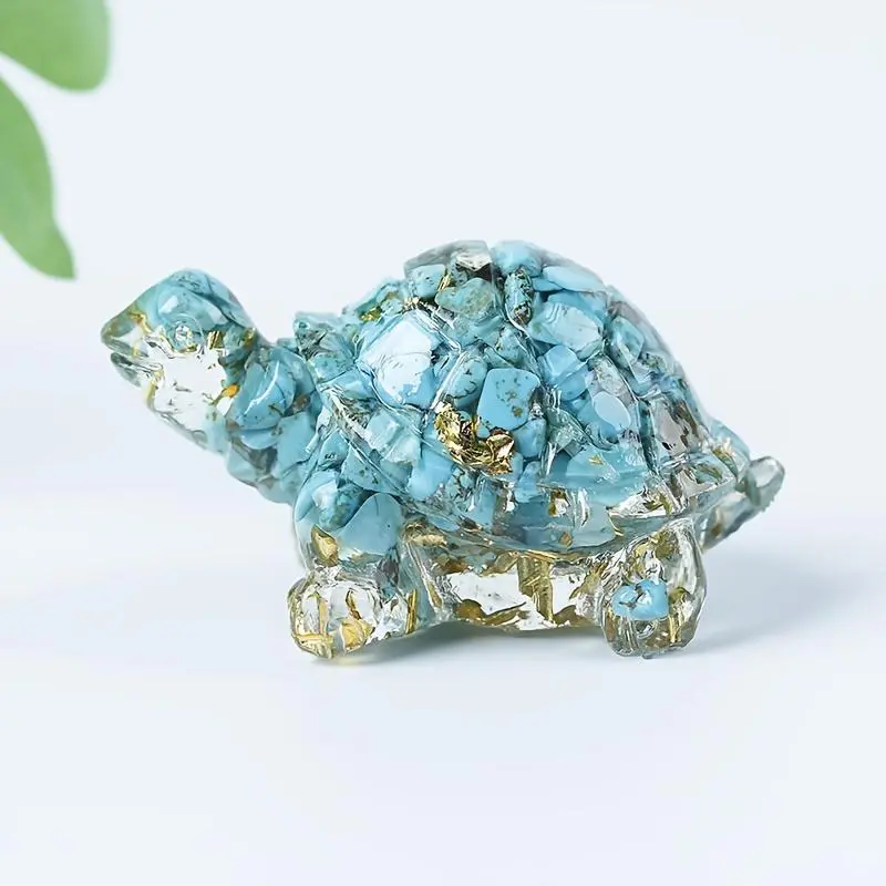 Natural Crystal Gravel Wrapped Resin Turtle Statue - Handmade Glass Resin Animal Shaped Decorative Accent, Classic Desktop & Home Decoration Gift, Animal Shaped Statues, Crystal Turtle Statues