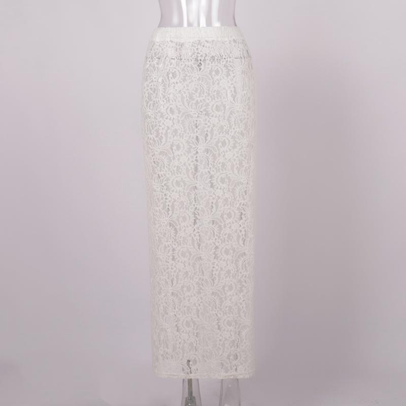 Street Fashion Jacquard Hollow Back Slit Lace Maxi Skirt for Women Big Size Elegant Chic Basic Minimalist White Summer Clothes TWomenswear Bottom