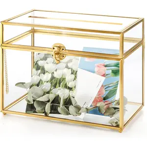 Glass Wedding Card Box with Lock and Slot,  Rim Envelop Box  Holder,  Clear Card Box for Wedding Reception,  Shower, Birthday, Graduation (Glass Box and Lock Only)