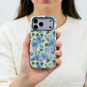[Blue Hydrangea] Kawaii Aesthetic Phone Case - Universal Fit for iPhone 11-17 Pro/Plus| Spring Floral 2-in-1 Design| Shockproof & Durable