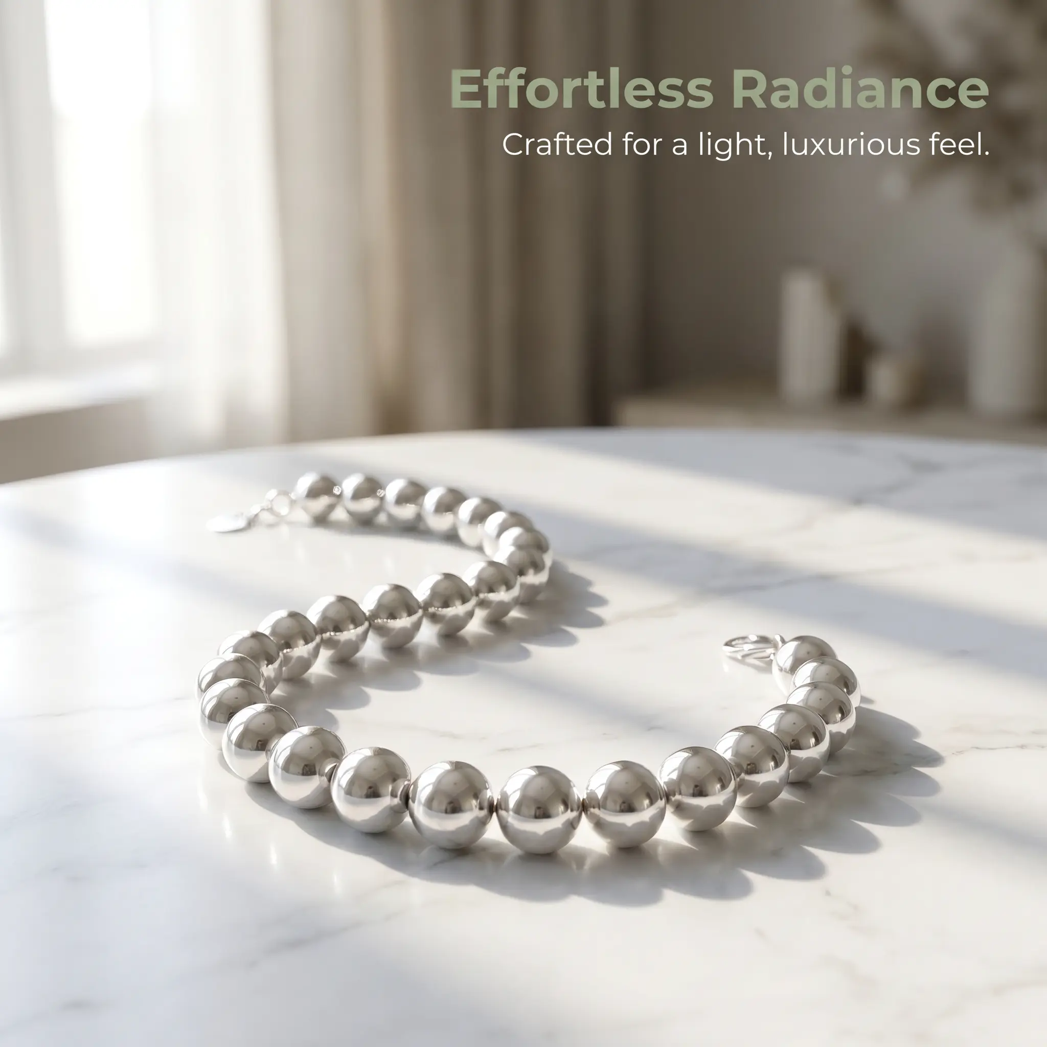 S925 Silver Hollow Round Ball Bead Bracelet for Women, 8MM Mirror Polished Lightweight Beaded Bracelet, 20CM Minimalist Silver Chain Bracelet with Secure Lobster Clasp, Classic Everyday Wear S925 Silver Jewelry Gift for Her