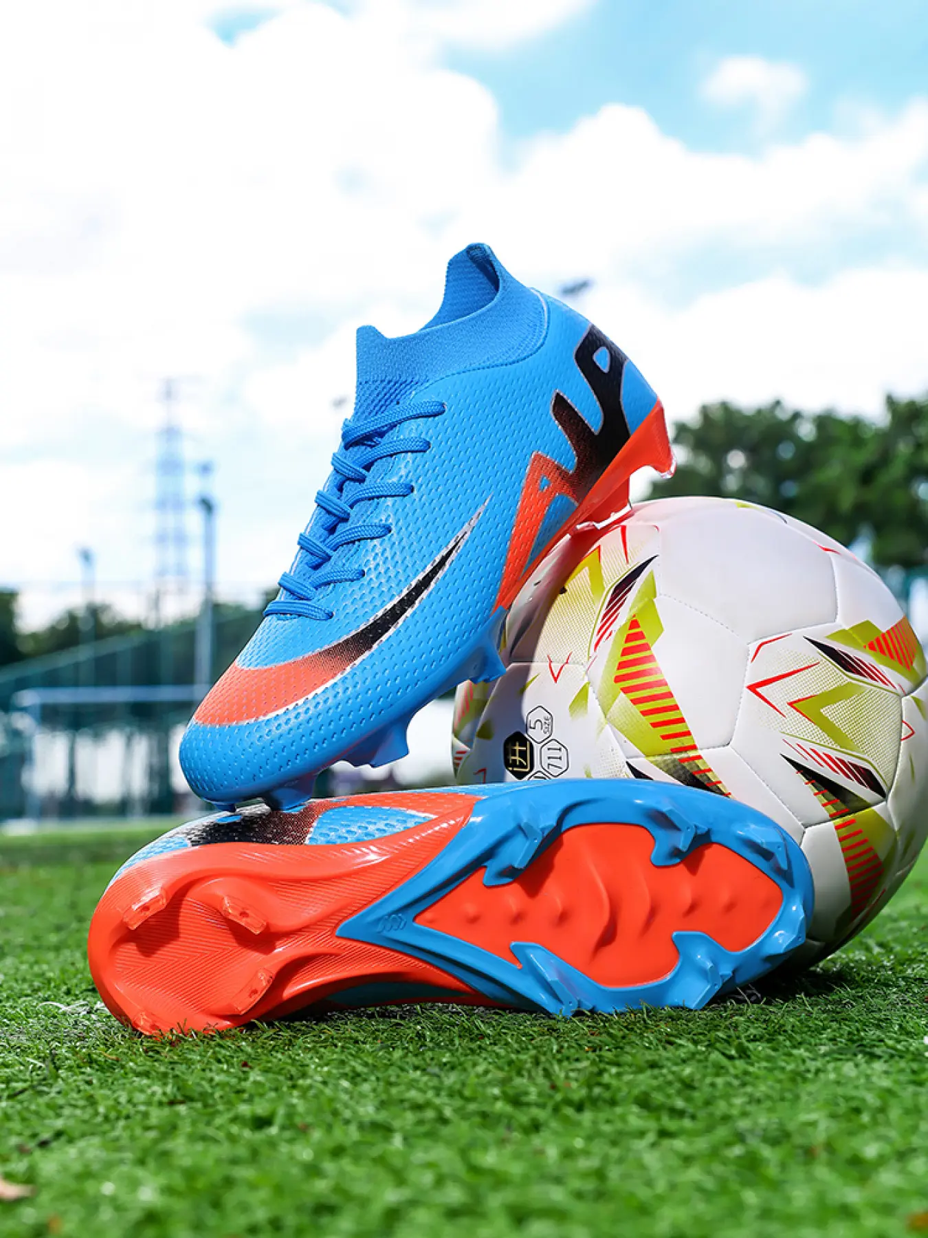 Unisex Couple's Colorblock Football Boots - Trendy Design, Professional Studded Sole for Grip, For Football Sports & Street Fashion, Comfortable Cushioning, Soccer Shoes, Football Cleats