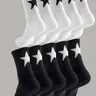 10 Pairs Trendy Star Pattern Casual Sports Couple Socks, Comfortable Lightweight Mid-Calf All Season Socks for Daily Wear