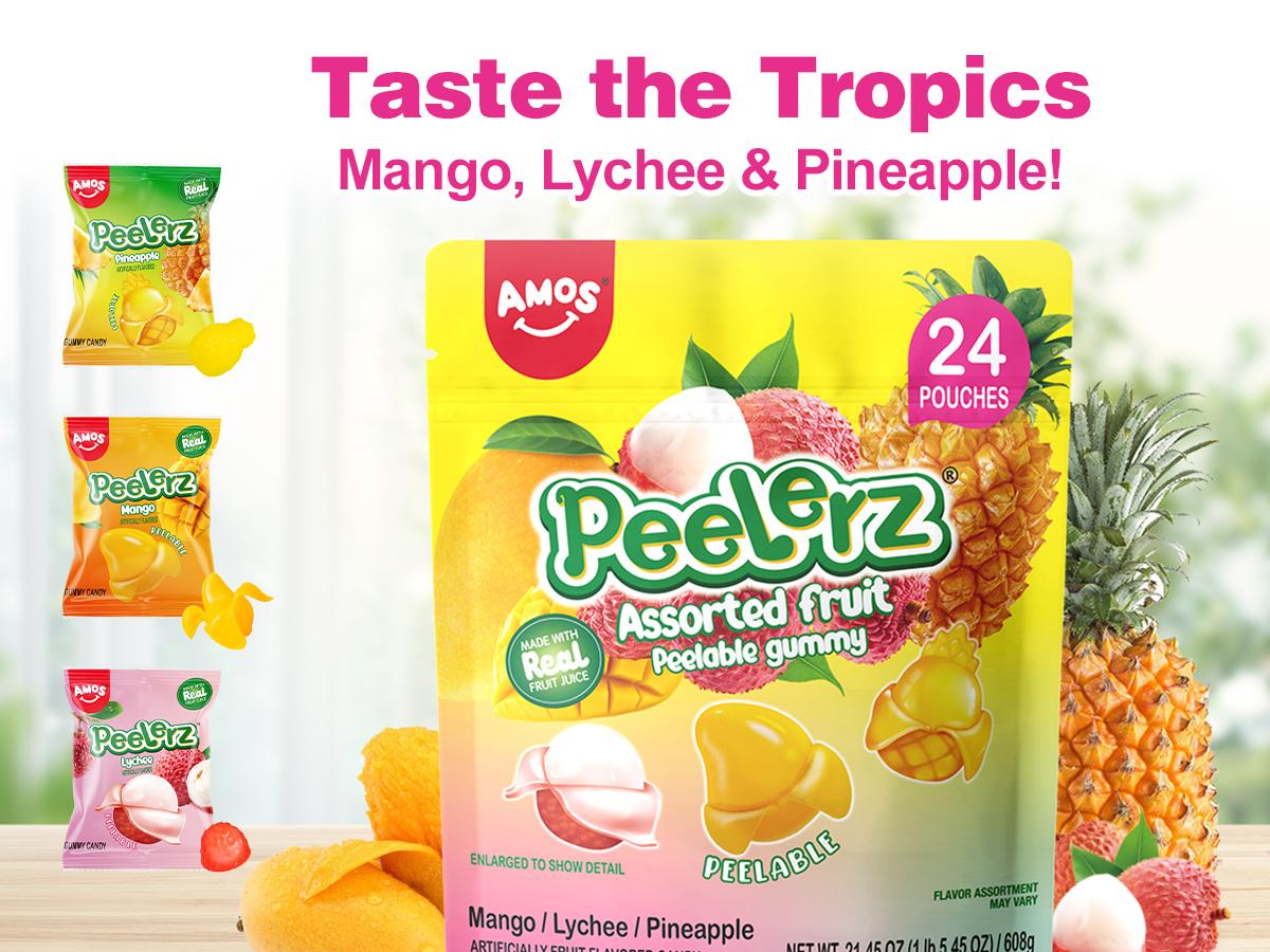 Amos Peelerz Assorted Peelable Gummy Variety Pack – Banana, Orange & Peach | 24 Individually Wrapped Packs (608g) | Fun, Chewy, Shareable Treat Amos Peelerz Assorted Peelable Gummy Variety Pack – Banana, Orange & Peach | 24 Individually Wrapped Packs (608g) | Fun, Chewy, Shareable Treat