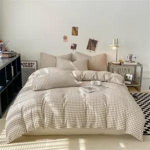 Gingham Duvet Cover Queen Size Brown Tan Plaid Checkered Comforter Cover Grid Farmhouse Bedding Set 3 Pcs Soft Breathable Washed Microfiber Gifts for Women Men