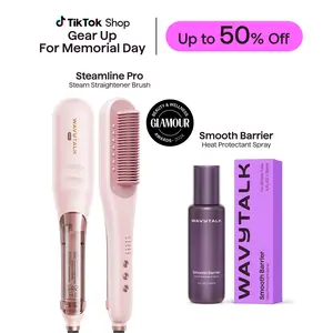 Wavytalk Steamline Pro Steam Hair Straightener Brush and Wavytalk Smooth Barrier Heat Protectant Spray Set