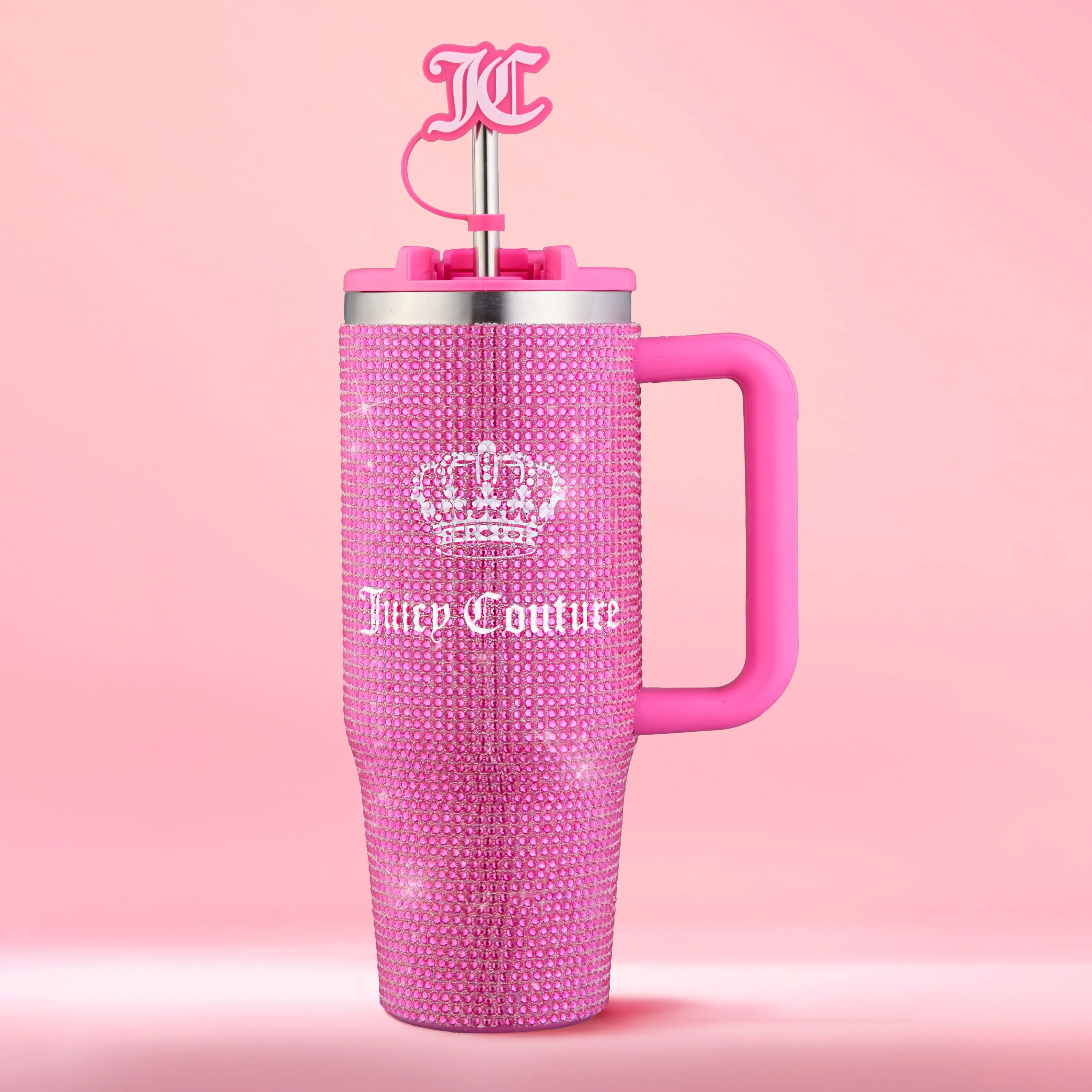 Diamond Bling Stainless Steel Tumbler with Handle and Straw, 30 oz Diamond Bling Stainless Steel Tumbler with Handle and Straw, 30 oz