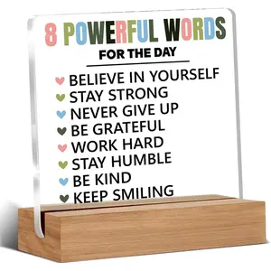 Inspirational Acrylic Desktop Decor with Wooden Base, Motivational Confidence Quotes for Office Decoration, Positive Workspace Accessory, Acrylic Plaque