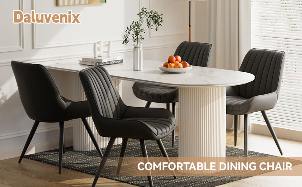 Modern Dining Chairs Set of 4, Comfy Dining Room Chairs with Thick Cushions, Upholstered Fabric Kitchen Side Chairs with Metal Legs,
