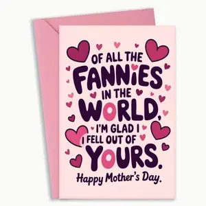 1pc Mother's Day Card - Pink Hearts & "All the Fannies in the World I'm Glad I Fell Out of Yours" - Funny & Heartfelt Sentimental for Mom - Unique Motherhood Wishes from or - Happy Wedding - Tearable Greeting Cards - Positive Message Card