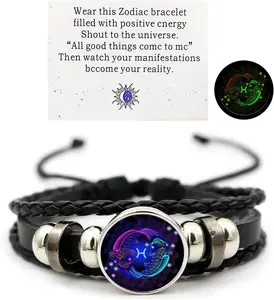 Zodiac Signs Spirit Bracelet Zodiac Bracelet for Women Men Adjustable 12 Constellation Bracelet Multilayer Zodiac Black Leather Bracelets Zodiac Sign Wrap Bracelet for Women Men Birthday Jewelry