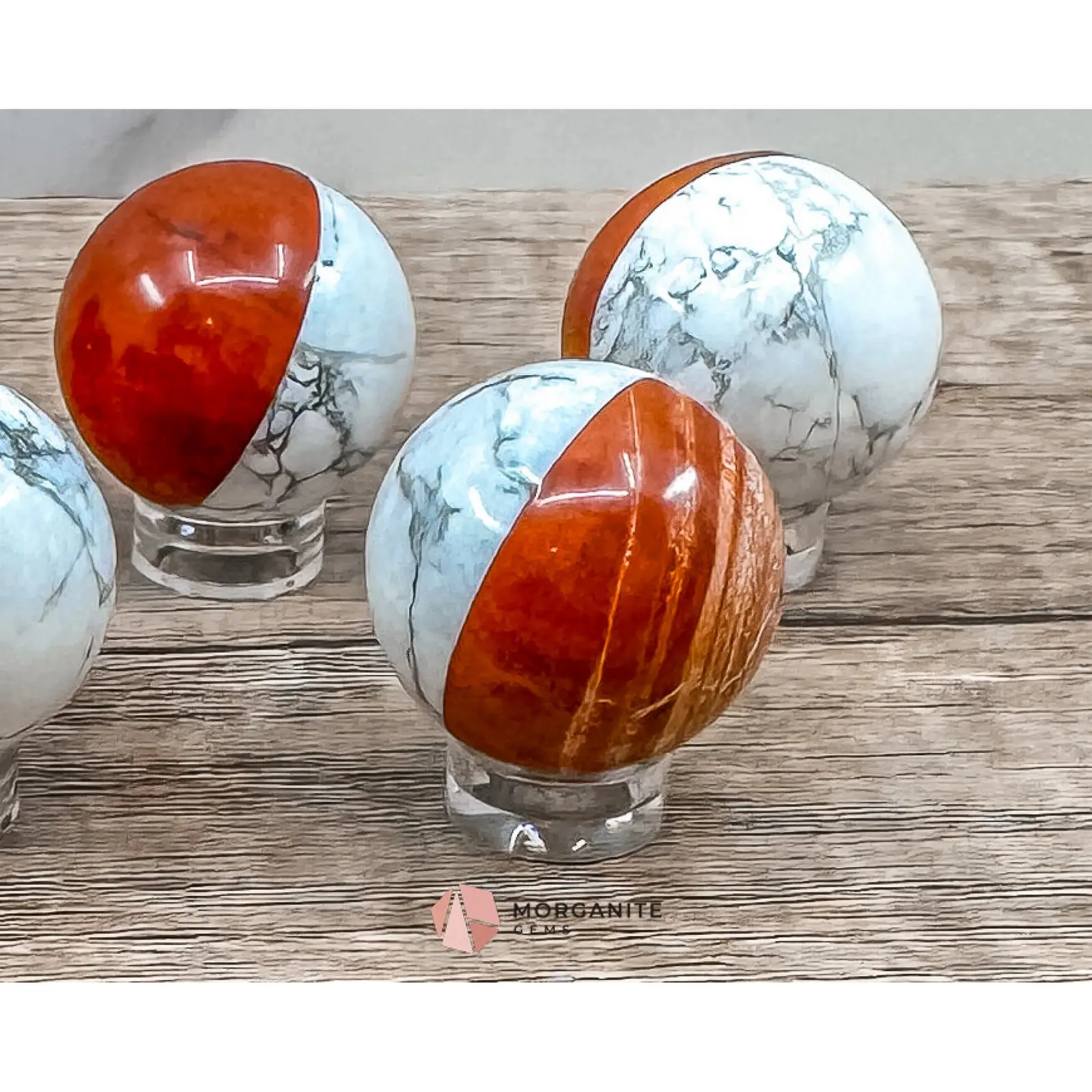 Stone Pokémon Ball in Howlite and Red Jasper – Unique Crystal Ball for Calm, Strength & Collectors