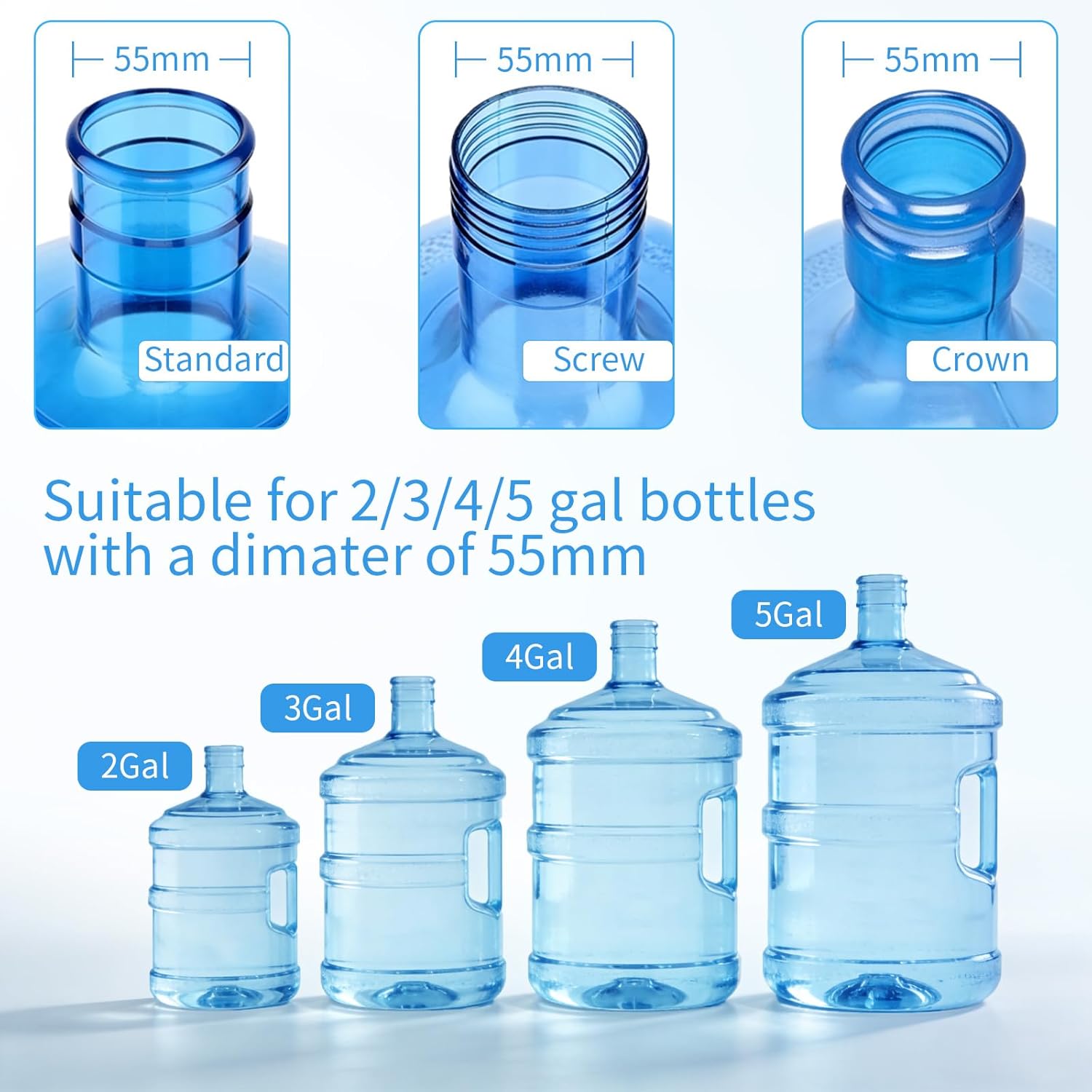 【3 PCS】3 & 5 Gallon Water Jug Cap, Reusable Replacement Cap, Upgrade Non Spill Bottle Caps Fits 55mm Water Jug (3) Drinkware Silicone Disposable Cup Mug