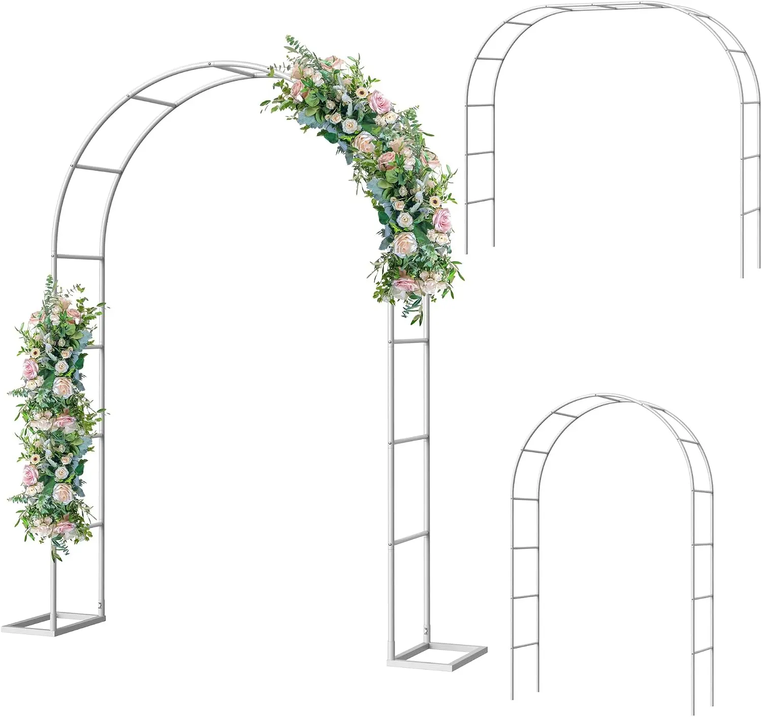White Metal Garden Arch Trellis Pergola Arbor - 2 Assembled Sizes (6.3 x 7.6ft or 7.5 x 6.6ft) - Festive Backdrop for Climbing Plants, Wedding Parties
