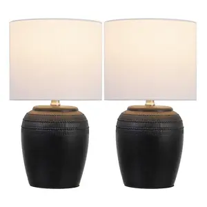 Hugo 16.75" Traditional Rustic Reeded Ceramic Vase LED Table Lamp, Set of 2 Hugo 16.75" Traditional Rustic Reeded Ceramic Vase LED Table Lamp, Set of 2