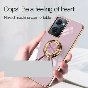 For OPPO Reno7A 6D Astronaut Electroplated Ring Stand Phone Case HNTKR-0176